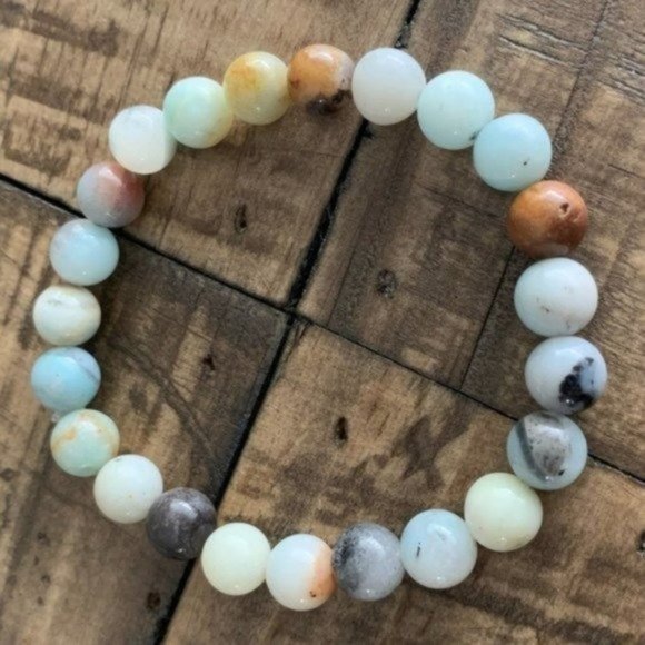 8mm Mixed Amazonite Chakra Stretch Bracelet - Picture 4 of 10